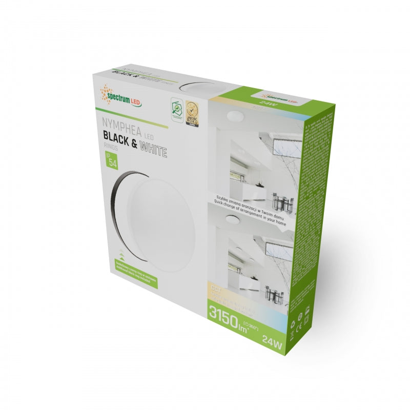 Spectrum NYMPHEA LED loftlampe 24W CCT 230V 3150 lumen 115° IP54 CRI 80 Hvid Sort Rund Overflade