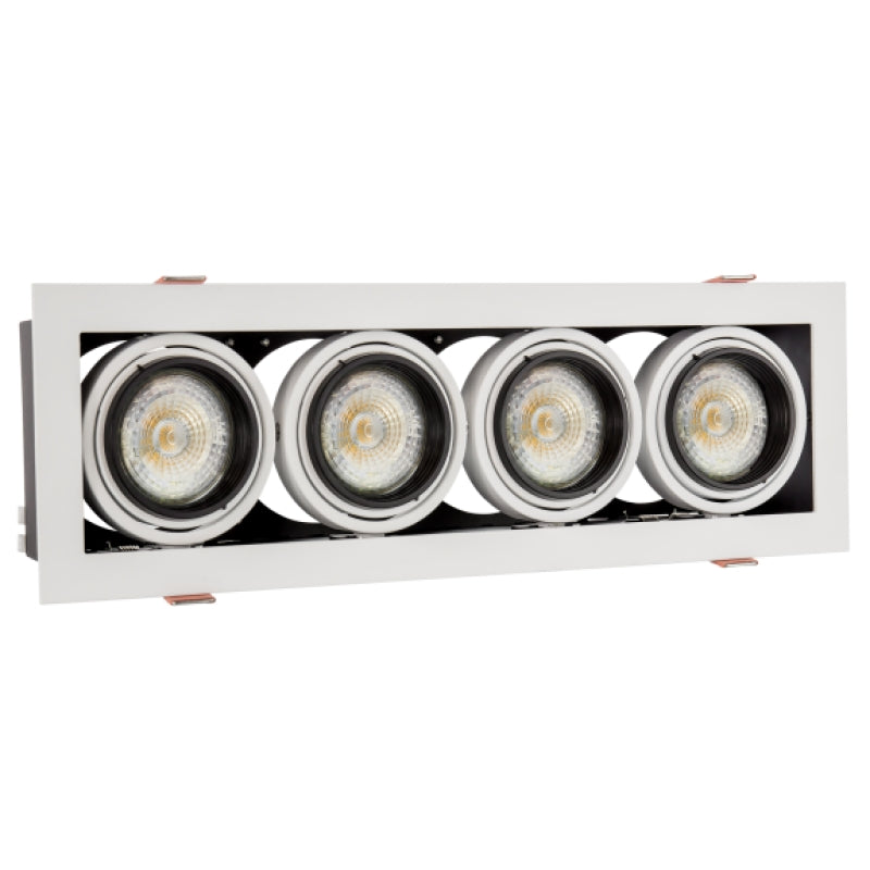 Spectrum indbygget LED GU10 x4 ramme, 4x10W, 250V, IP20, Hvid aluminiumsramme til indendørs belysning