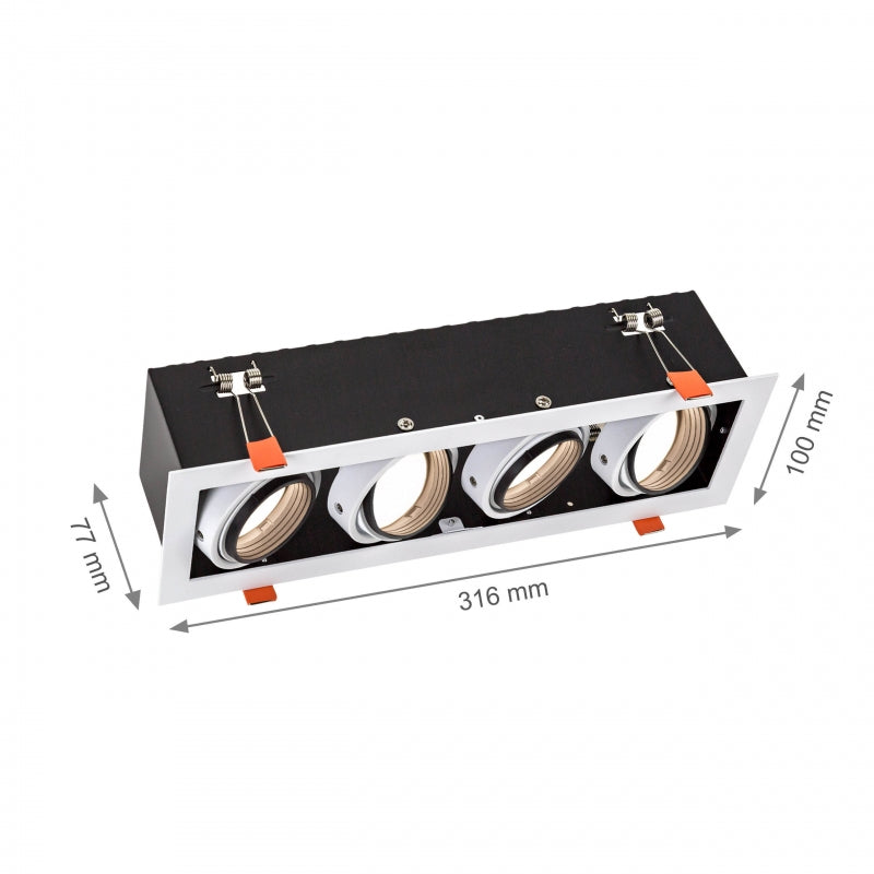 Spectrum indbygget LED GU10 x4 ramme, 4x10W, 250V, IP20, Hvid aluminiumsramme til indendørs belysning