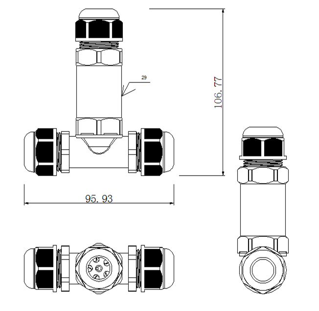 LCB vandtæt kabelsamlemuffe T-split 3-polet 95-106mm² IP68 udendørs CE RoHS