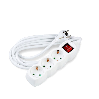 Technik 3-vejs forlængerledning med 5m 1.5mm² kobberkabel, kontakt, hvid, 16A 250V