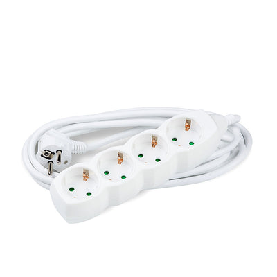 Technik 4-vejs forlængerledning, 3m kobberkabel 1.5mm², Hvid, 16A 250V med børnesikring