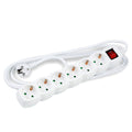 Technik 6-Way Extension Socket, 3m 1.5mm² Copper Cable, 16A, 250V, White with Switch and Child Protection