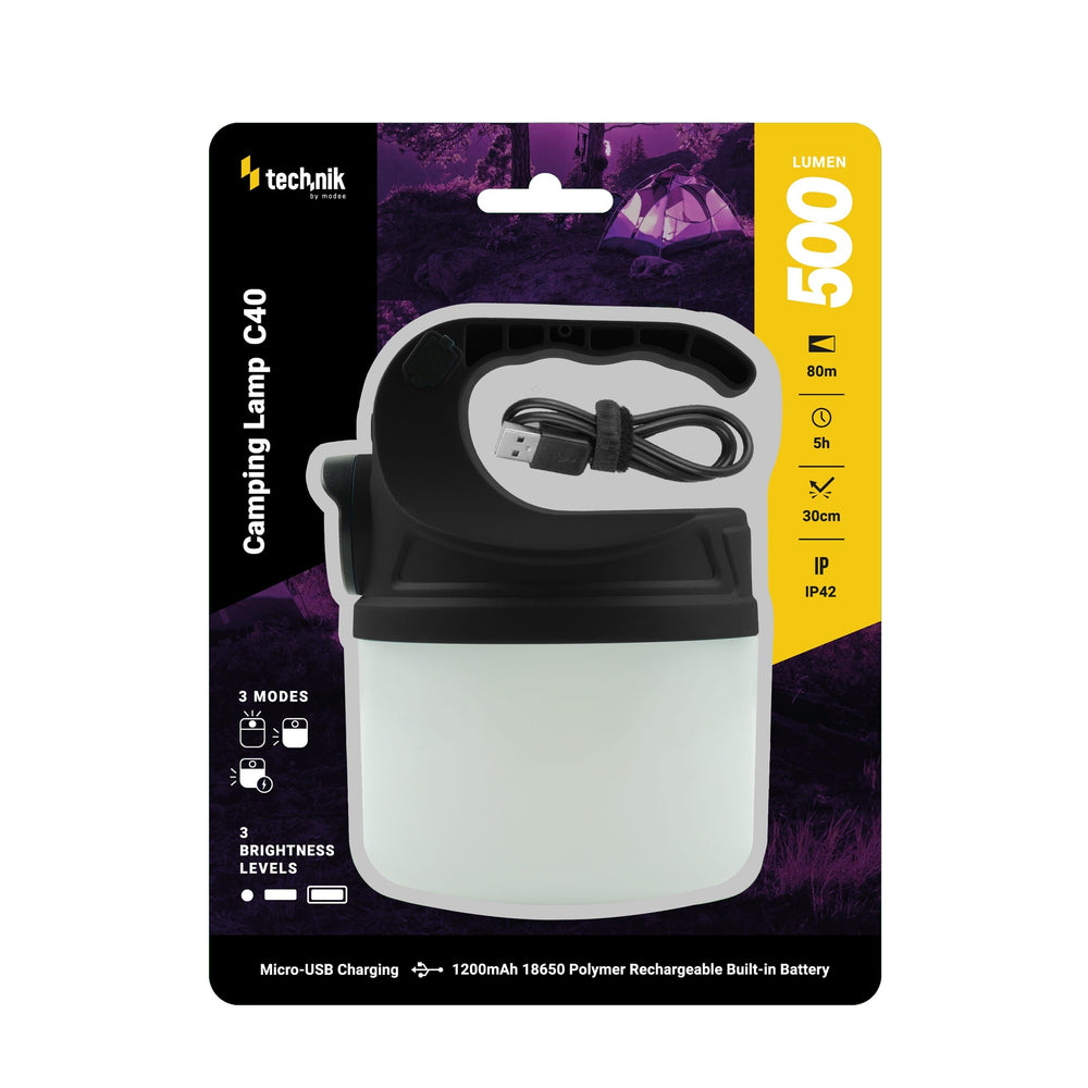 Technik Camping Lamp C40 rechargeable LED 500 lumens White IP44 with USB charging and 3 brightness modes