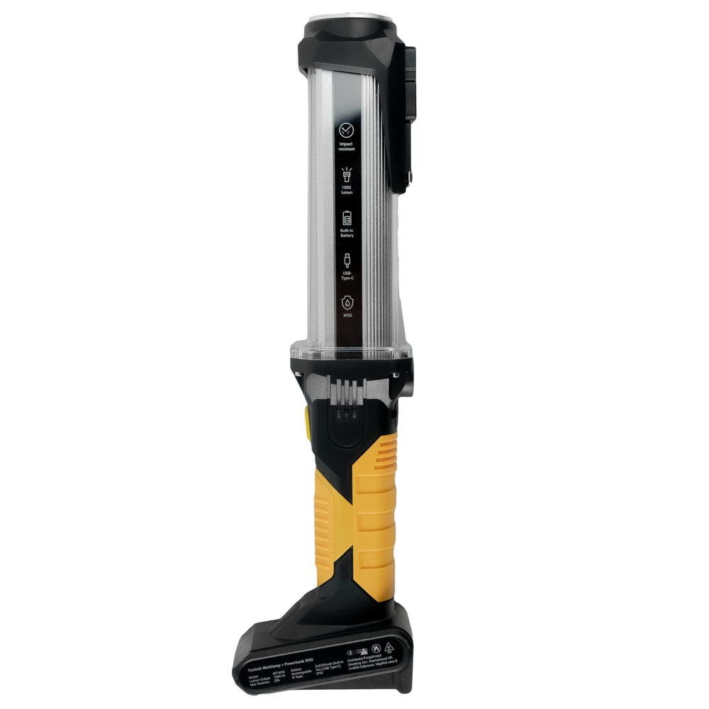 Technik LED Lommelygte W50 COB+XPG 1000 lumen Hvid IP55 med USB Type-C Genopladeligt Batteri og Powerbank