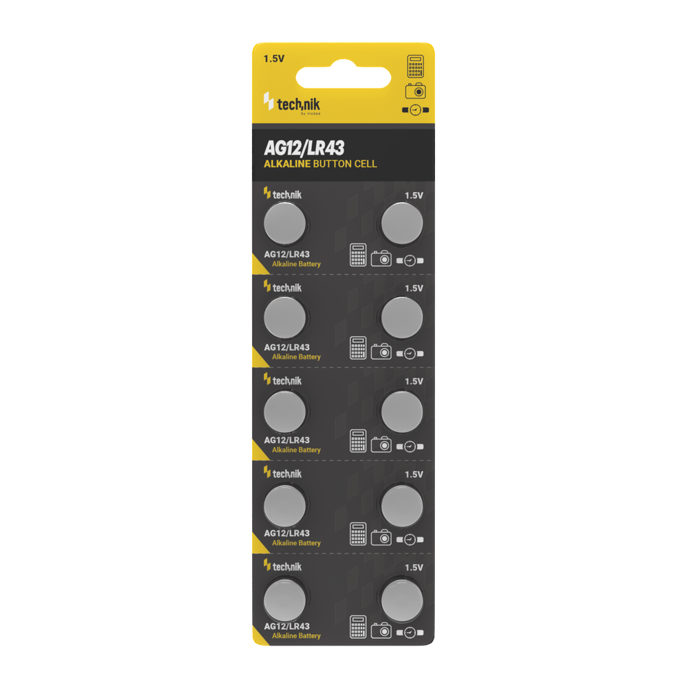 Technik Platinum Alkaline Knapcelle AG12 LR43 186 386 1.5V B10 pakke med 10 til ure og små enheder