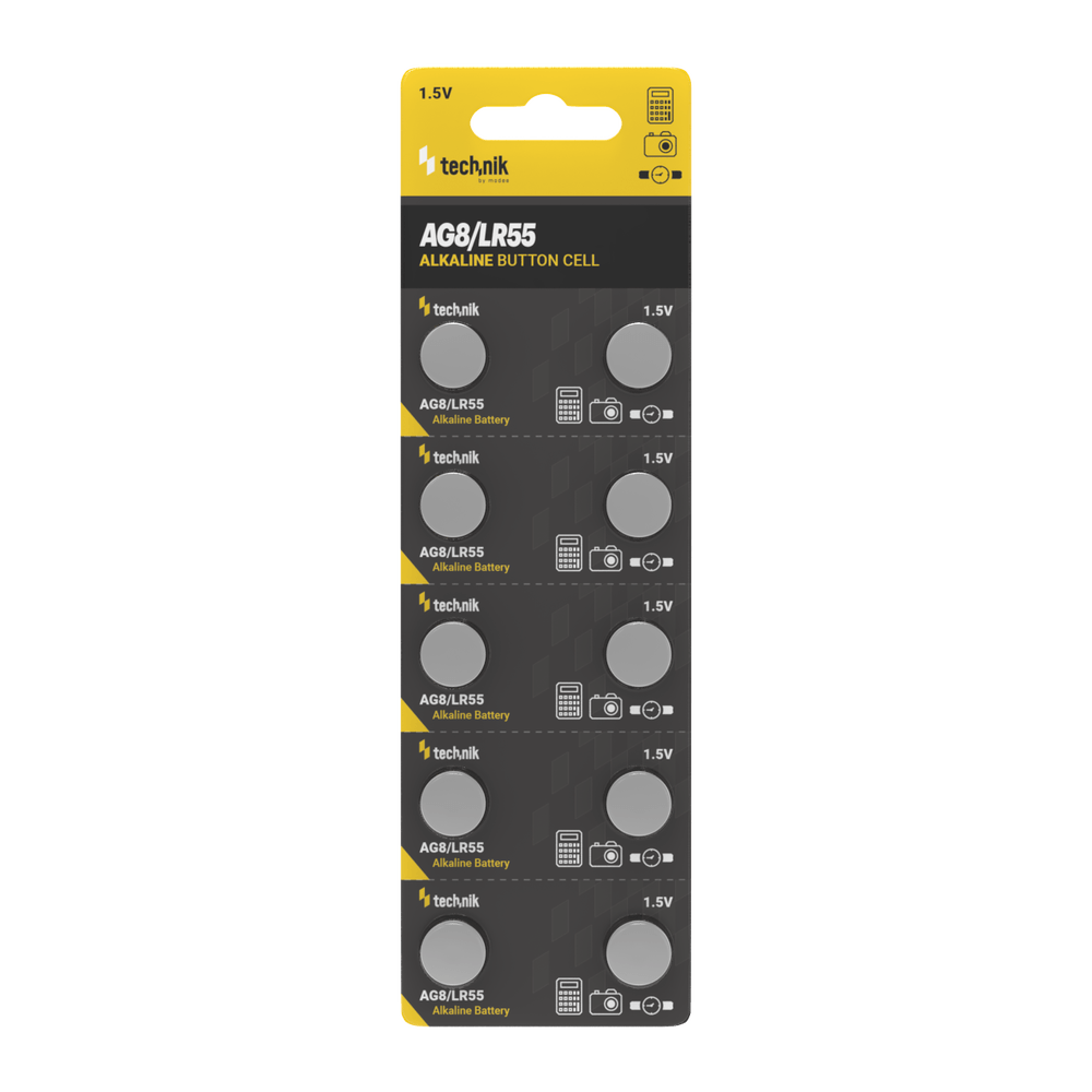 Technik Platinum Alkaline Knappcelle AG8 LR55 191 391 1.5V B10 pakke med 10 til ure og elektronik