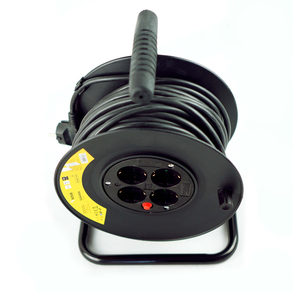 Technik Professional Cable Reel 25m 1.5mm² 16A with 4 EU Sockets and Switch Black