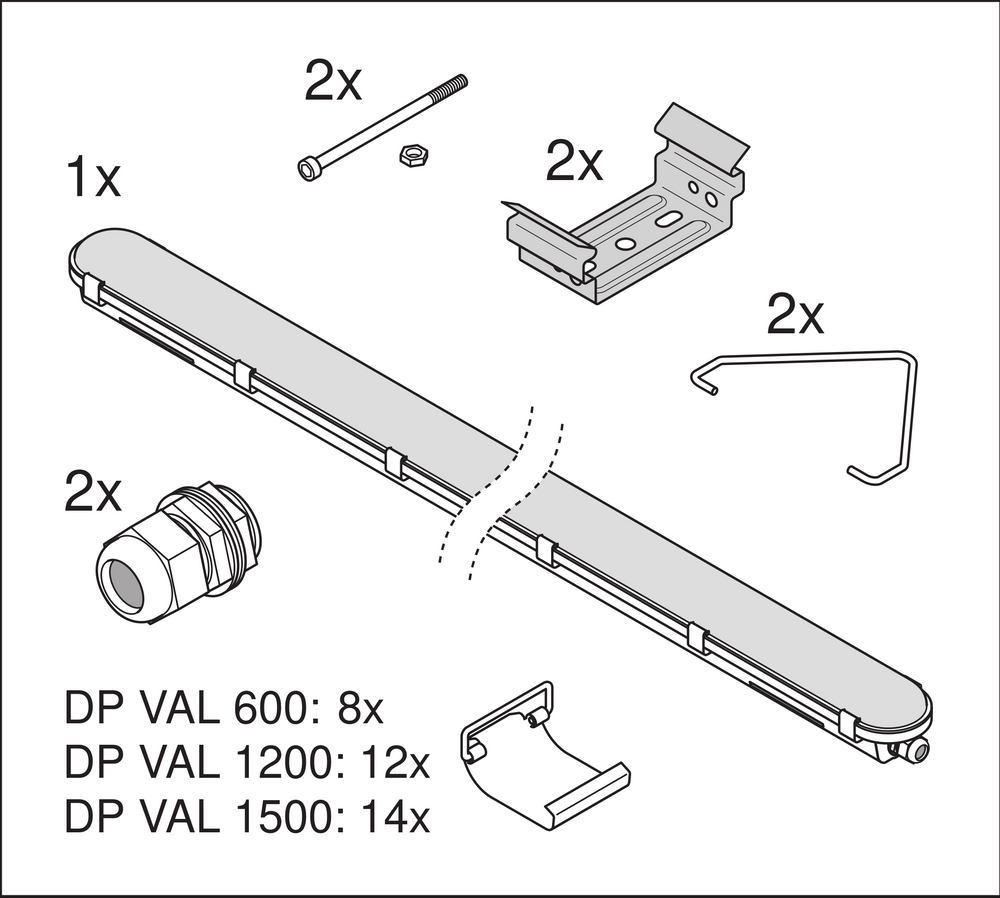 Value LED vandtæt armatur 50W 4000K 6000 lumen 150cm IP65 kold hvid