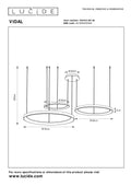 Lucide VIDAL LED pendellampe 78 cm sort 120W 2700K dæmpbar