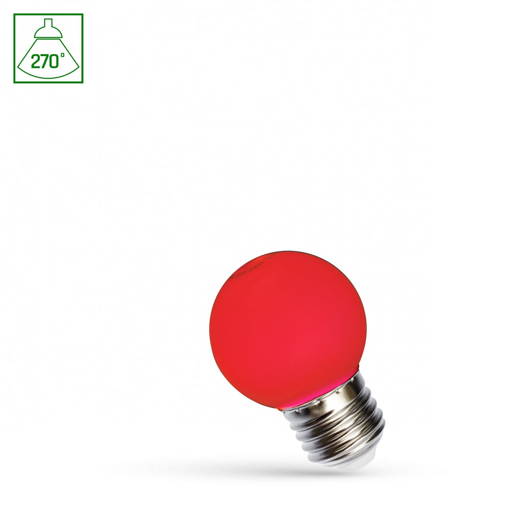 Spectrum LED G45 lampe rød E27 230V 1W - energibesparende stemningsbelysning, 17000t levetid, 270° strålingsvinkel