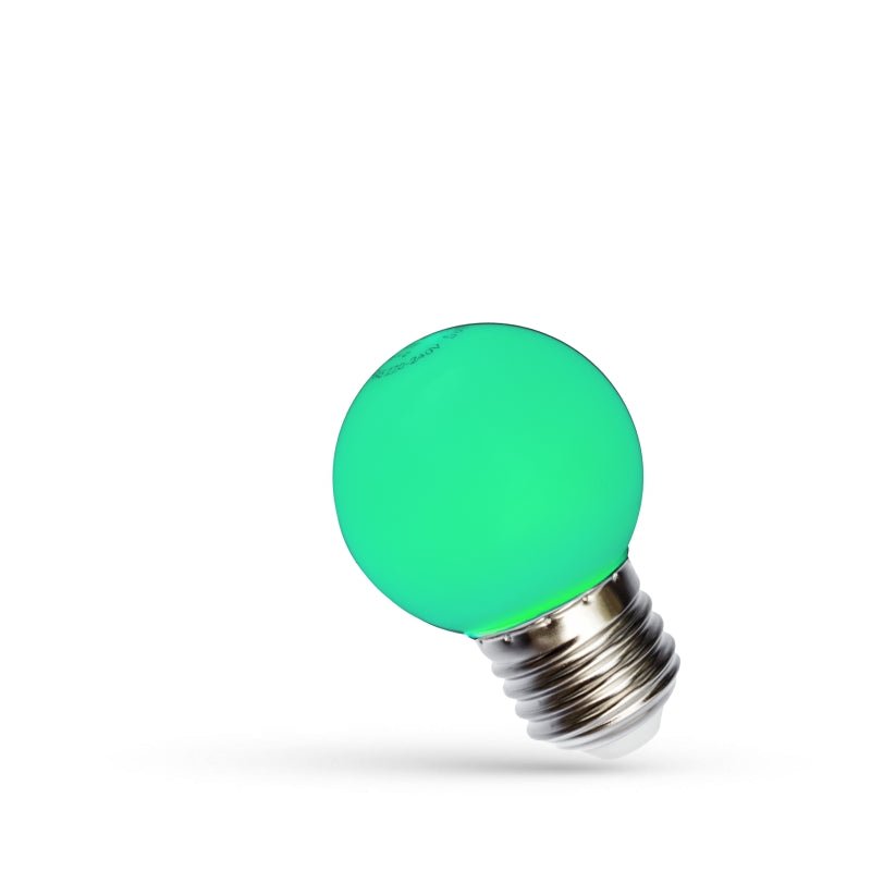 Spectrum LED-lampe G45 grøn 1W med E27 fatning, 230V, 270° strålingsvinkel, 17000 timer, CRI 80, IP20, indendørs brug