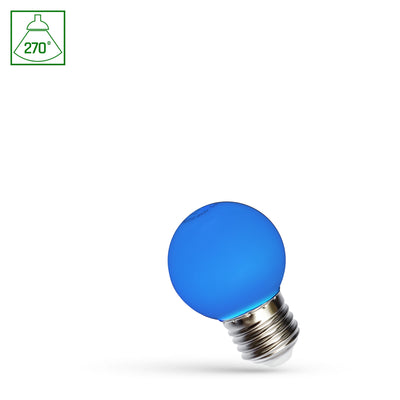 Spectrum LED bulb G45 E27 1W blue, 230V, 270° angle, 17000 hours, IP20, CRI 80 lumens, non-dimmable