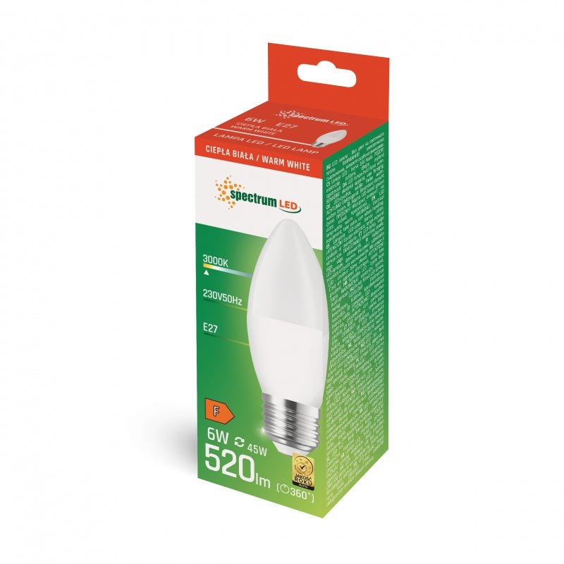 Spektrum LED-Kertepære C37 E27 varm hvid 3000K 6W 520 lumen 160° - perfekt stemning i hjemmet