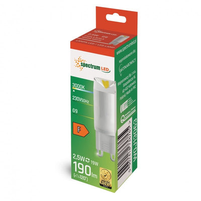 Spectrum LED G9 230V 2.5W 3000K varm hvid keramisk lampe, 190 lumen, 100° vinkel, lang levetid, CRI 80