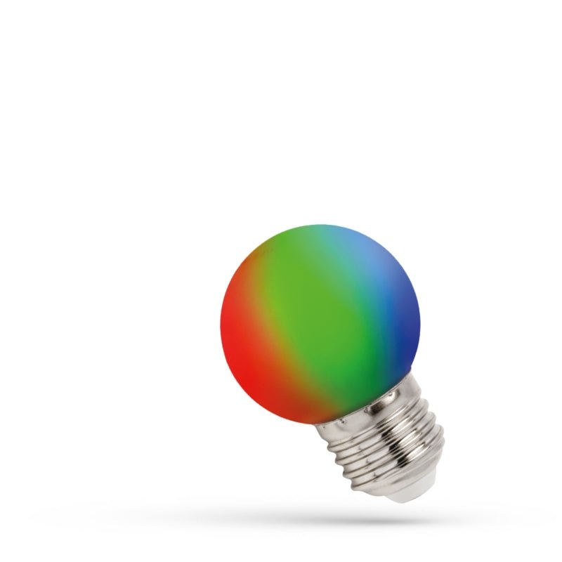 Spectrum LED Ball G45 E27 RGB Lamp, 230V, 1W, 260° Angle, Long Lifespan, 400 Lumens, Non-Dimmable, Indoor Use
