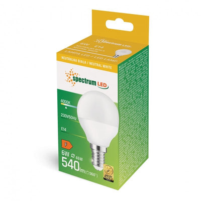 Spectrum LED Bulb G45 E14 6W 4000K natural white light 540 lumens 160° beam angle 230V long-lasting lifespan