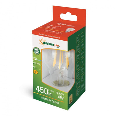 spectrum led gls A60 E27 230V 4W warm white 2700K filament look, 450 lumen, IP20, 300 degree beam angle