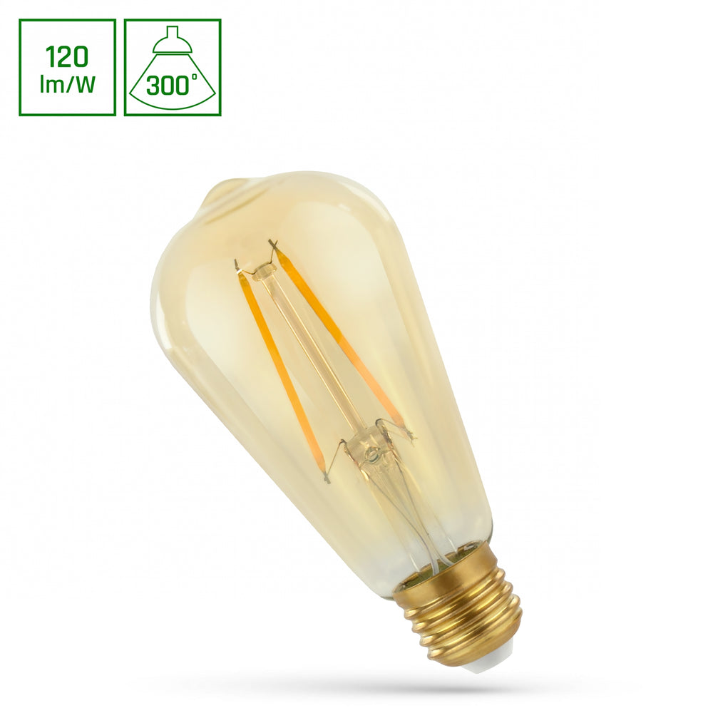 Spectrum LED lamp E27 2W with 240 lumen and 2400K warm white light, 300° beam angle, retro design, 17000 hours lifespan