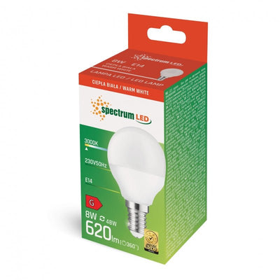 Spectrum LED bulb G45 warm white 8W 230V E14 - 710 lumens, 3000K, IP20, non-dimmable