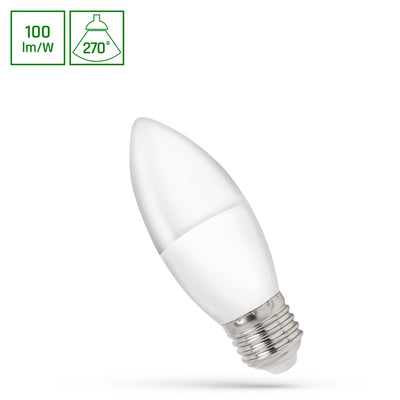 Spectrum LED kærtepære C37 E27 230V 1W CW 6000K med 100 lumen koldt hvidt lys og 270° lysudbredelse