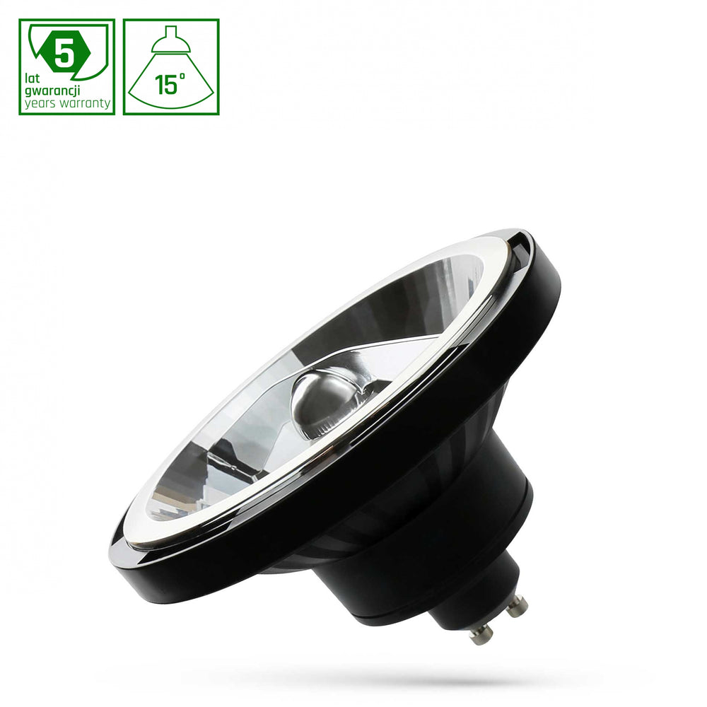 Spectrum LED AR111 GU10 230V 12W, 860 lumen, 4000K, sort, smal strålevinkel, &gt;80 CRI, 50000t levetid