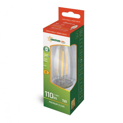 Spectrum led candle lamp C35 E14 230V 1W, 2700K warm white, 110 lumens, wide beam angle 300°