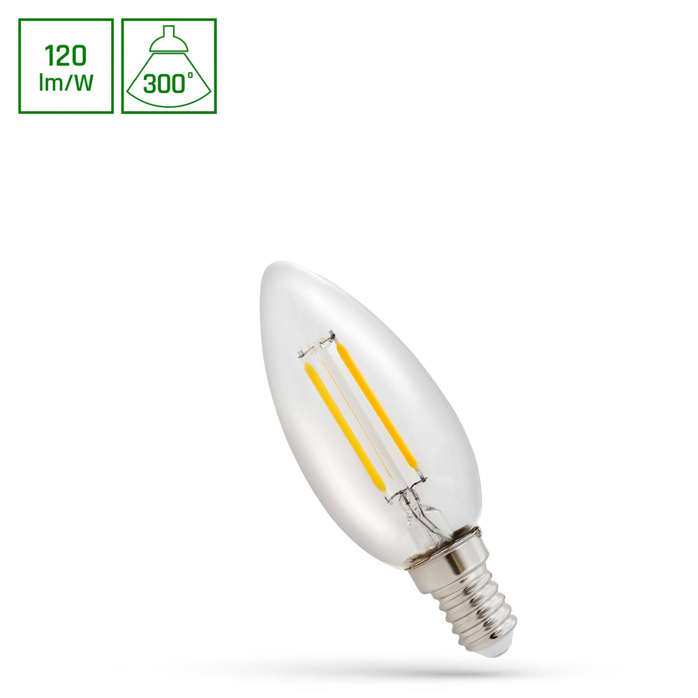 Spectrum LED candle bulb E14 1W 4000K neutral white, 120 lumens, 300° beam angle, CRI 80, 17,000 hours lifespan