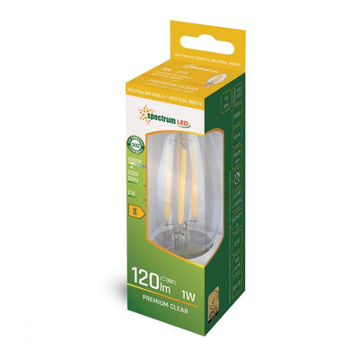 Spectrum LED candle bulb E14 1W 4000K neutral white, 120 lumens, 300° beam angle, CRI 80, 17,000 hours lifespan