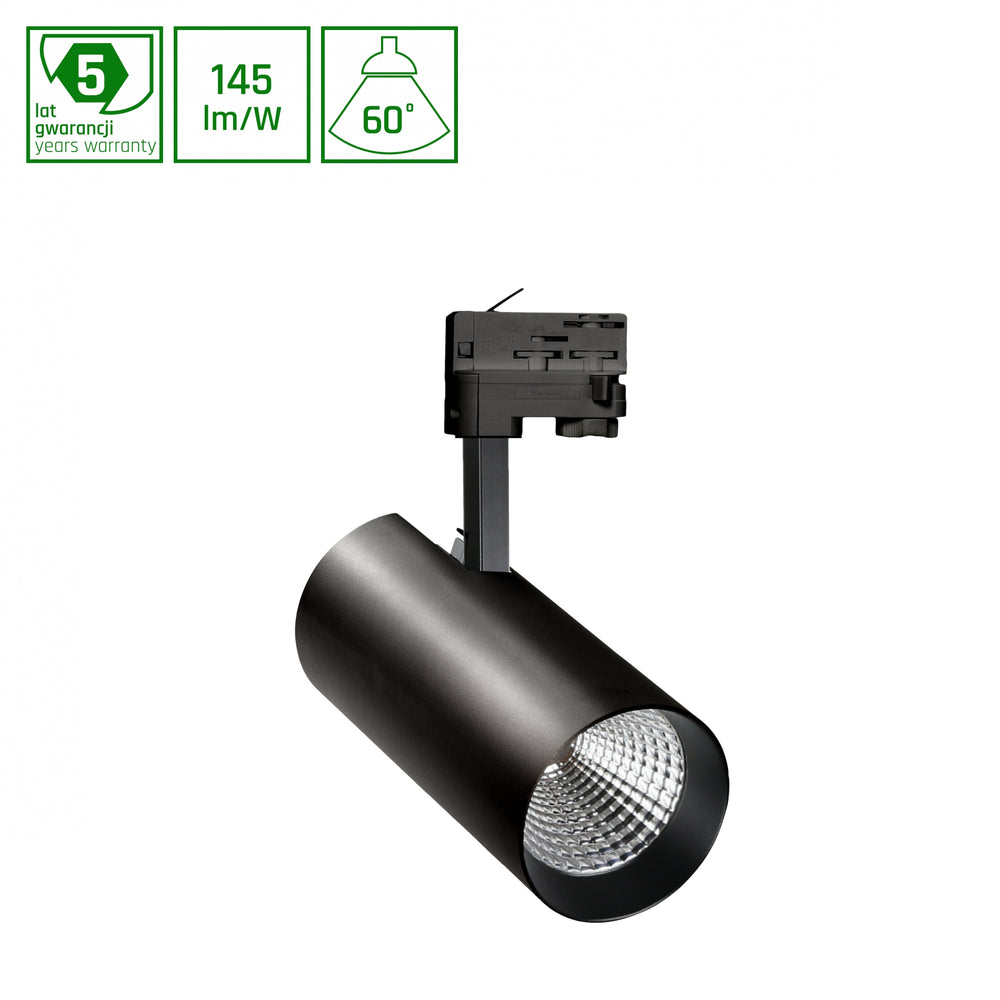Spectrum LED Spotskinne 3-Faset 10W 3000K 1450 lumen CRI 80 60° Sort Aluminium IP20 Dæmpbar 230V